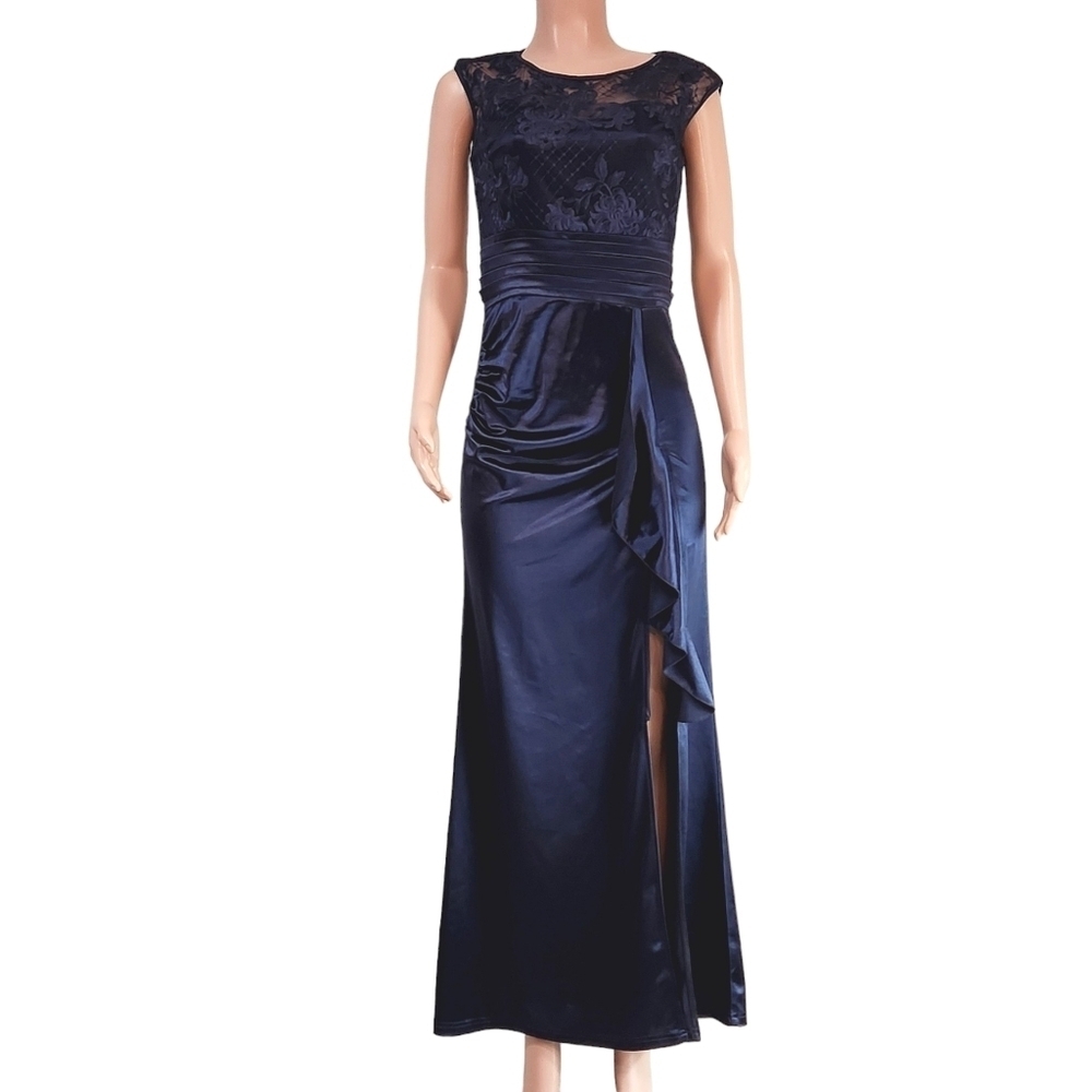 Vfshow Womens Ruched Ruffle High Zip Up Or Down Slit Formal Dress Sz M